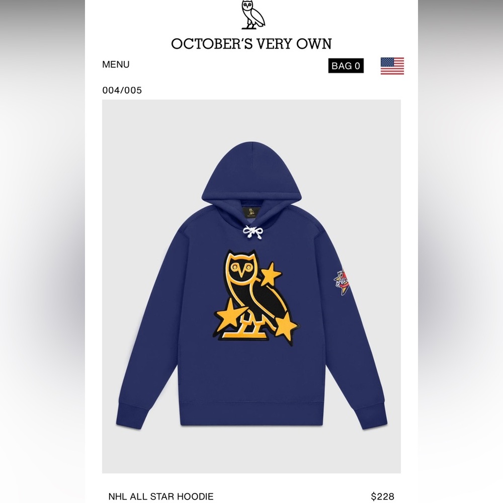Drake’s October’s Very Own NHL All Star Hoodie Blue size Medium sold out online